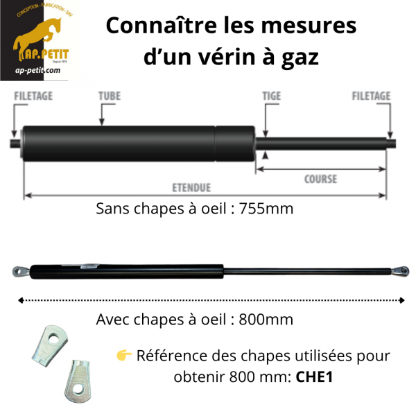 Vérin à gaz - 800N - entraxe 800mm 2