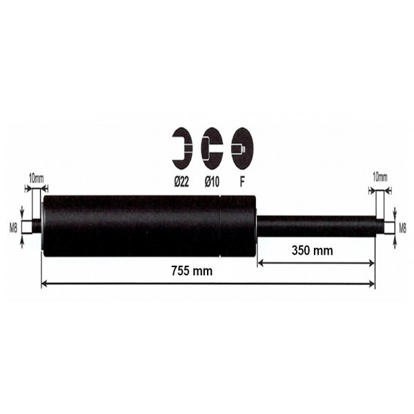 Vérin à gaz - 2000N - entraxe 800mm