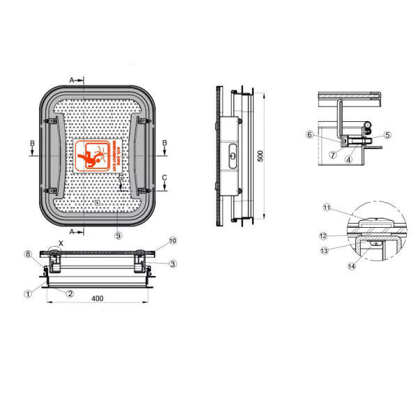 Lanterneau en verre 500x400 avec contre cadre aluminium