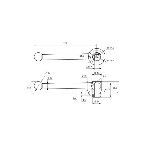Contre poignée laiton en laqué noir pour carré de 12 mm