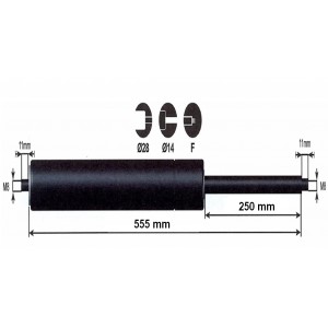 Vérin à gaz inox - L 600 mm - C 255 mm - P 30 kg