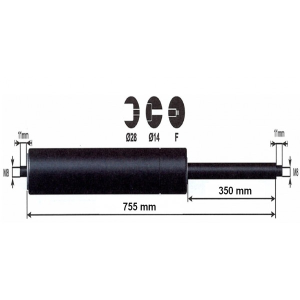 Vérin à gaz - 600N - entraxe 800mm