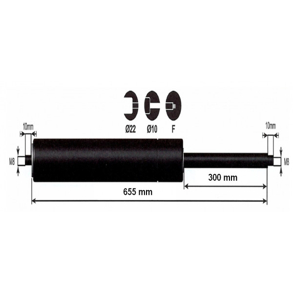 Vérin à gaz - 1250N - entraxe 700mm Vérin à gaz - 1250N - entraxe 700mm