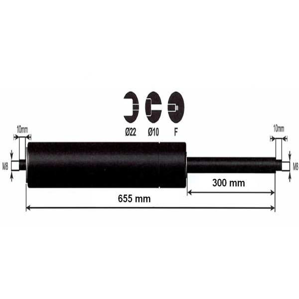 Vérin à gaz - 500N - course 300