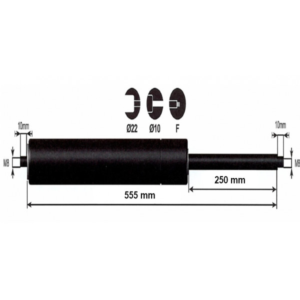 Vérin à gaz - 1200N - entraxe 600mm