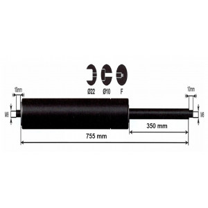 Vérin à gaz- 1250N- Course 350