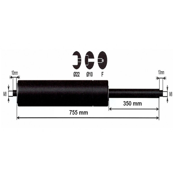 Vérin à gaz - 400N - entraxe 800mm