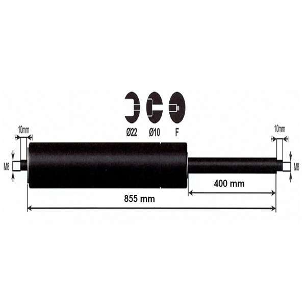Vérin à gaz - 800N - entraxe 900mm Vérin à gaz - 800N - entraxe 900mm