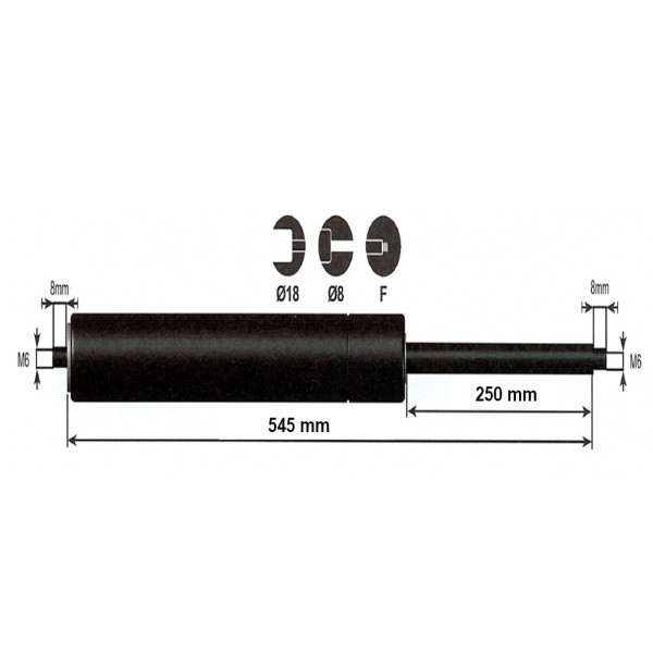 Vérin à gaz - 350N - entraxe 600mm
